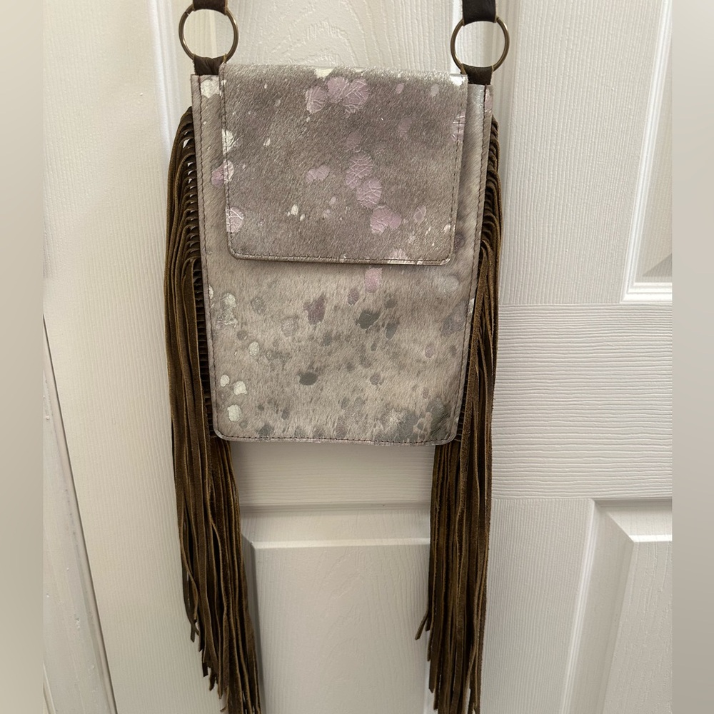 Stylish Silver With Brown Fringe Crossbody Bag